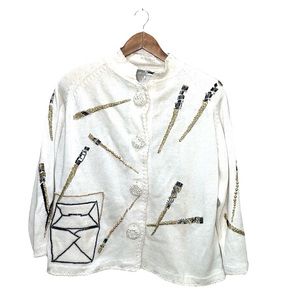 NEW Vintage Michael Simon Chop Suey Artist Sweater Cardigan Art 90s Fun Size 2X